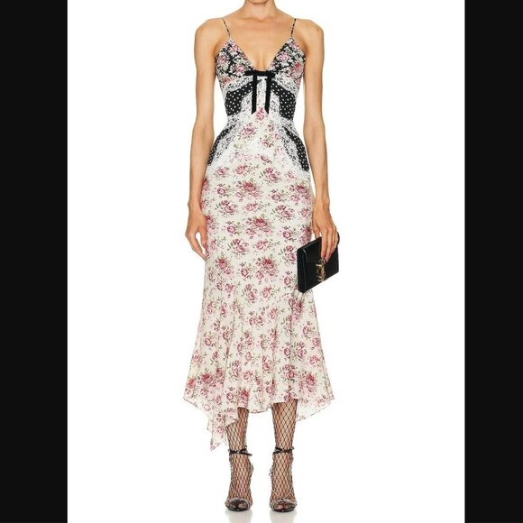 NWT Alessandra Rich Silk Paneled Dress - Picture 1 of 5